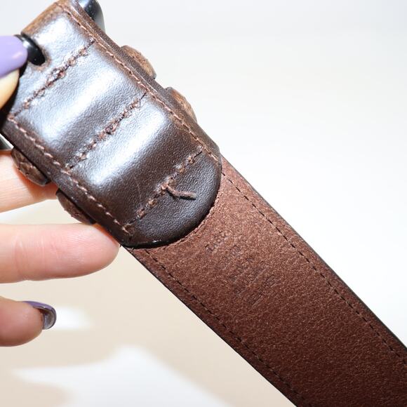 Men’s Brown Genuine Leather Belt Bronze Buckle Size 58/60 - Picture 3 of 3